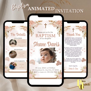 MODERN Boho Blush Taufe Digitale Einladung Pampas Grass Pink Rose Taufe Telefon Einladen Vorlage elektronischer Tauftext einladen BAP0030