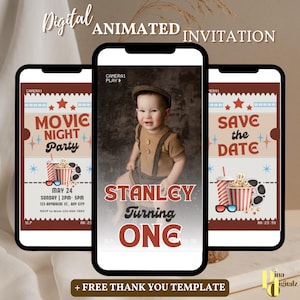 Editable Movie Night Birthday Party Video Invitation, Cinema Birthday Animated Invite, Kids Party Invitation, Downloadable Invite Template