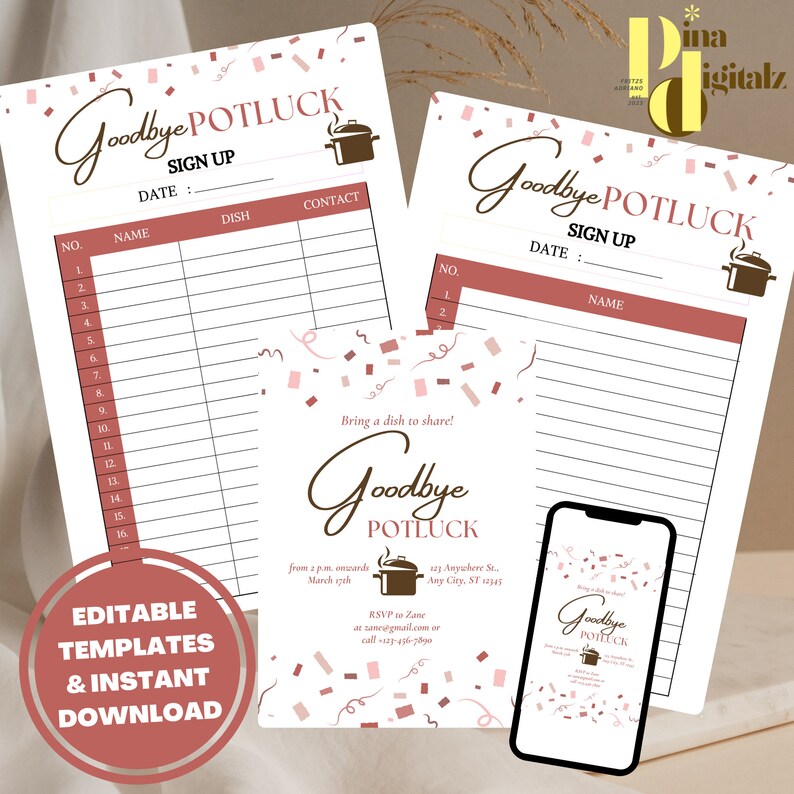 EDITABLE Goodbye Potluck Invitation Going Away Party Potluck Invite
