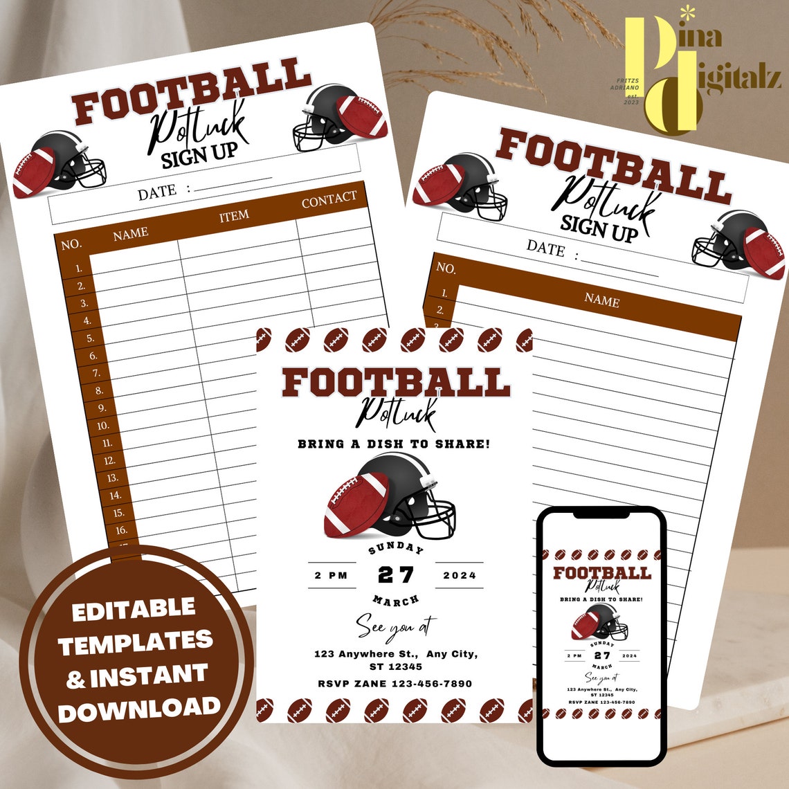EDITABLE Football Potluck Invitation Football Potluck Invite Potluck ...