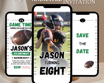 Football Invitation, Football Birthday Party Invitation, Boys Birthday Invite, Animated Invite, Video Invitation, Editable Canva Template