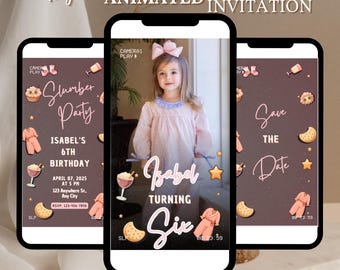 Sleepover Birthday Invitation, Slumber Party Birthday Invite, Pajama Party, Sleepover Invitation, Canva Template