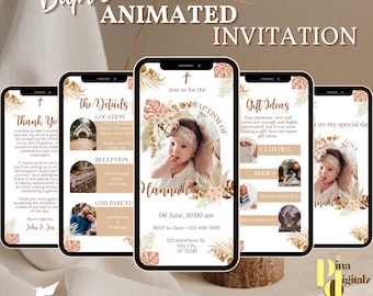 Baptism Invitation Template Baptism Digital Invitation Baptism Invite Editable Electronic Instant Download phone invite ANIMATED BAP0005