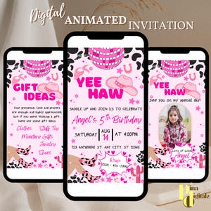Pink Cowgirl Birthday Party Invitation Template Yee Haw Cowgirl Party Rodeo Birthday Girl Birthday Party Let&#39;s Go Girls Any Age ANIMATED