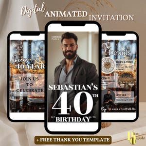 Whiskey Birthday Invitation, Surprise Party Adult, 30th 40th 50th Any Age, Cognac Scotch Liquor, Canva Editable Adult Men Birthday MEN0002