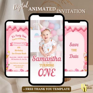 Ice Cream Birthday Invitation. Icecream Sweet Party Here&#39;s the Scoop Pink Purple Gold Girl Birthday EDITABLE Invite. Editable Download