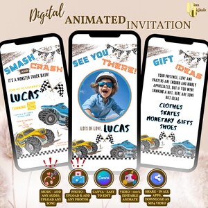 Editable Boy Birthday Invitation, Monster Truck Birthday Invite, Canva Edit, Boys Trucks Birthday, Editable Template, Instant Download