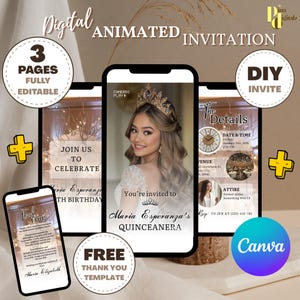 Quinceañera Video Invite, Canva Quinceanera, Quince Invitation, Personalized Video Evite, Animated Invitation, Sweet 15th Birthday QUIN0013