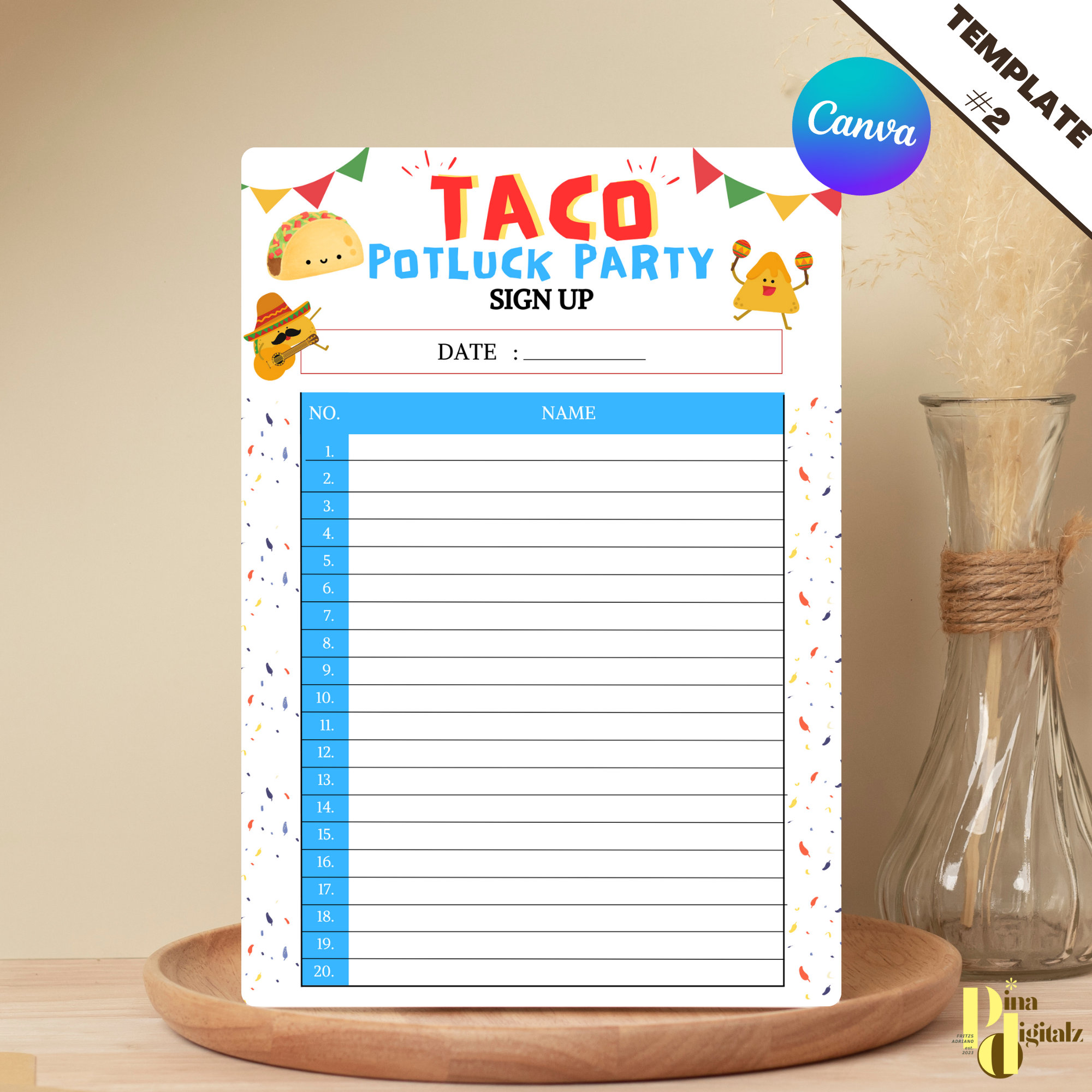 Editable taco potluck sign up sheet taco bar potluck sign up sheet