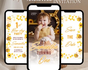 Bee eerste verjaardagsuitnodiging eerste uitnodiging voor Bee-dag Honey Bee 1e verjaardag uitnodigen Sweet To Bee One-uitnodiging bewerkbare Instant Download