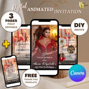 Quinceañera Video Invite, Canva Quinceanera, Quince Invitation, Personalized Video Evite, Animated Invitation, Sweet 15th Birthday QUIN0004
