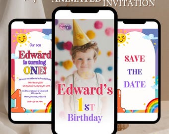 Rainbow Birthday Invitation, clouds and Rainbow Birthday Invitation Template editable, Magic rainbow invitation digitally editable in canva