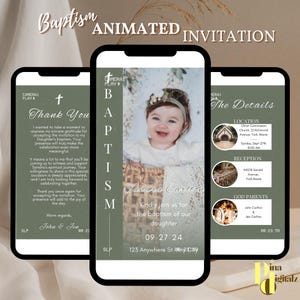 Baptism Invitation Template, Greenery Baptism Invite, Christening Evite, Digital Baptism Invitation, Baptism Phone Invite, BAP0056
