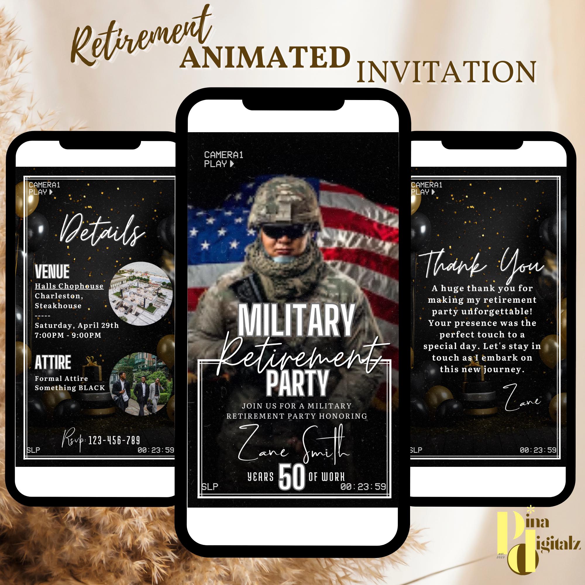 ANIMATED Modern Military Retirement Invitation Military Party ...