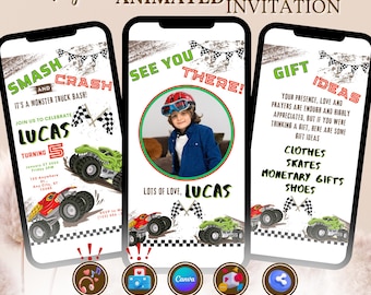 Monster Truck Birthday Invite, Monster Truck Party, Monster Invitation, Invitation For Boys, Editable Birthday Invite, Animated Invites