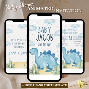 Editable Dinosaur Baby Shower Invitation, Safari Baby Shower Invite, Gender Neutral Jungle Animals Invitation Editable Canva Template BS0021