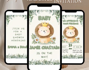 Faire-part de shower de bébé Safari Oh Boy modifiable, invitation de shower de bébé jungle, invitation animaux de safari de la jungle verdure, modèle de toile BS0020