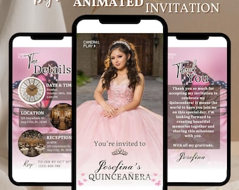 Quinceanera Invitation, Pink Quinceanera Animated Invitation, Editable Quinceañera Digital Video Invi, Sweet 16 Quince Video Invite QUIN0008