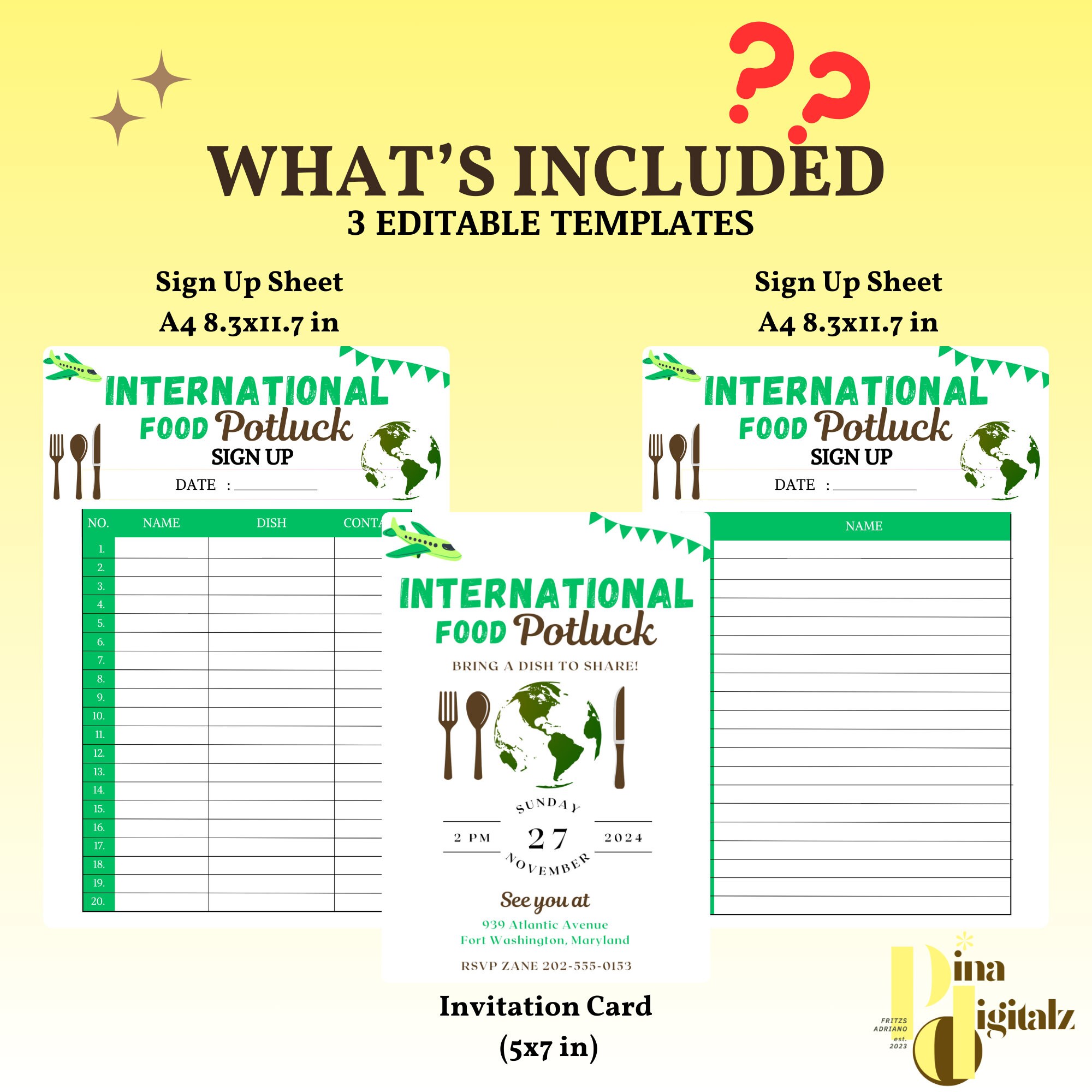 EDITABLE International Food Potluck Invitation Food Potluck Invite Potluck Sign up Sheet ...