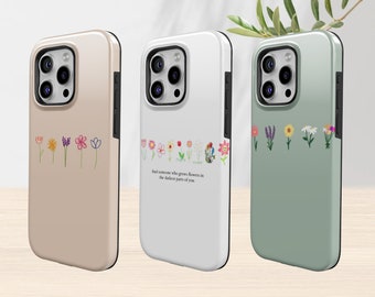 Leuke esthetische TOUGH minimalistische telefoonhoesje bloemhoes voor iPhone 15Pro 14 13 12 11 Google Pixel 8 7A 6A Samsung S24Ultra S23fe S22 A54 A34