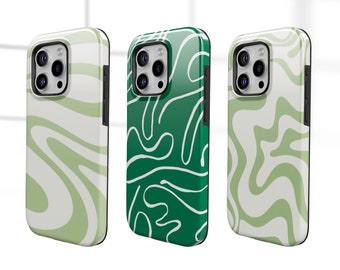 TOUGH PHONE CASE Sage green Waves | Wavy Lines Abstract for iPhone 15Pro 14 13 12 11 Google Pixel 8 7A 6A Samsung S24Ultra S23fe S22 A54 A34