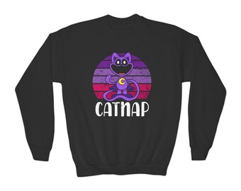 Camisa de sudadera Catnap para niños, sudadera Youth Crewneck, tiempo de juego de amapola, sudadera con temática de juegos para niños, ideas de regalos para años de edad