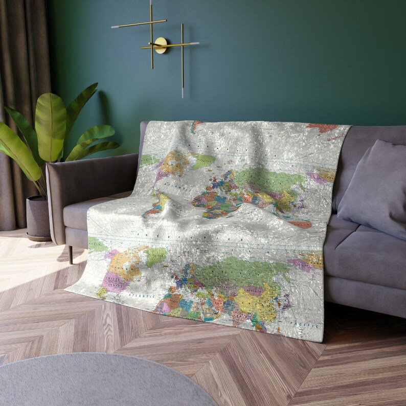 Crushed Velvet Blanket World Map Etsy
