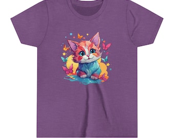 T shirt with Cat T for kids shirt for Cat lovers Youth Short Sleeve Tee