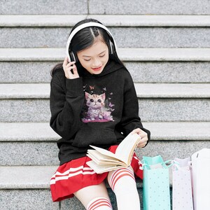 Girl s White Kitty Hooded Sweatshirt Girl s Cat Hoodie Cat Pink Flowers Sweatshirt Girl s Cat Hoodie Gift Daughter for Grandaughter Etsy