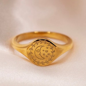 Waterproof Gold Ring, Moon Ring, Size 7, Gold Plated Stainless Steel