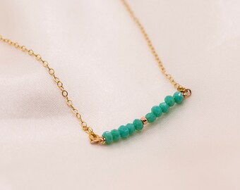 Teal Beaded Bar Necklace Minimalist Necklace Dainty Jewelry