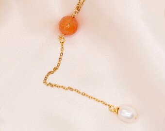 Minimalist lariat necklace, gold dainty necklace