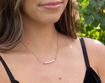Waterproof Freshwater Pearl Bar Necklace, Gold Plated Chain