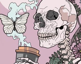skeleton and coffee