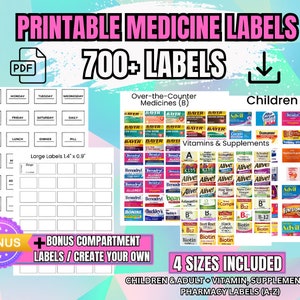 Pocket Pharmacy Labels Pill Container, Travel Pill Case, Pill Case, Pocket Pharmacy, Pill Box Labels, Medicine Labels, Digital image 1