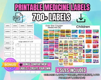 Pocket Pharmacy Labels | Pill Container, Travel Pill Case, Pill Case, Pocket Pharmacy, Pill Box Labels, Medicine Labels, Digital