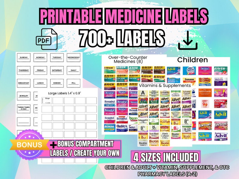 Pocket Pharmacy Labels Pill Container, Travel Pill Case, Pill Case, Pocket Pharmacy, Pill Box Labels, Medicine Labels, Digital image 1