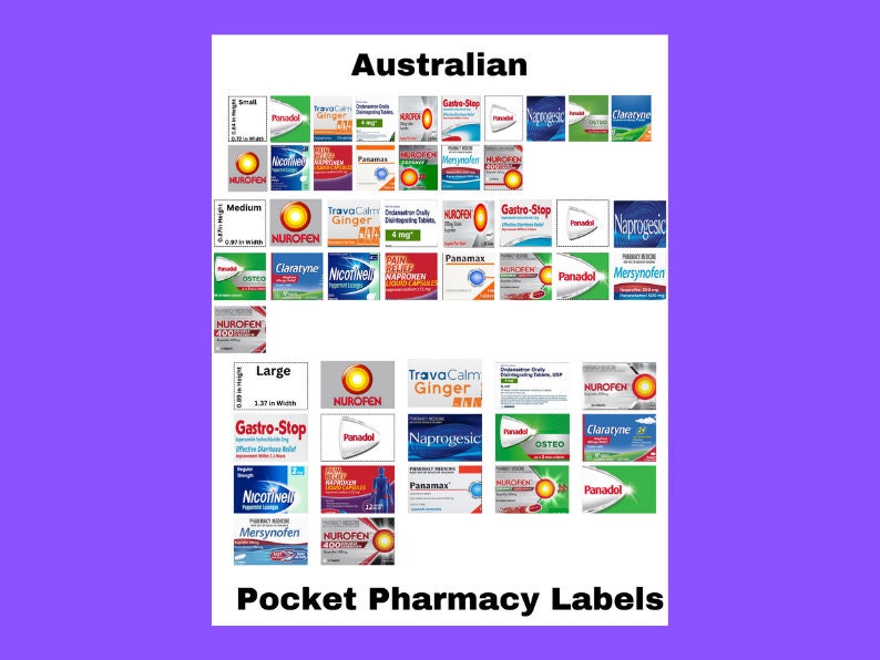 AUSTRALIAN Printable Pharmacy Labels Pill Container, Travel Pill Case, Pocket Pharmacy, Pill Box Labels, medicine labels, Digital image 2