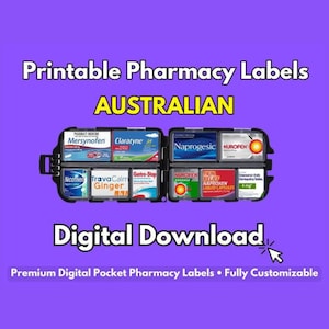 AUSTRALIAN Printable Pharmacy Labels | Pill Container, Travel Pill Case, Pocket Pharmacy, Pill Box Labels, medicine labels, Digital