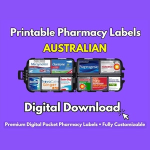 AUSTRALIAN Printable Pharmacy Labels | Pill Container, Travel Pill Case, Pocket Pharmacy, Pill Box Labels, medicine labels, Digital