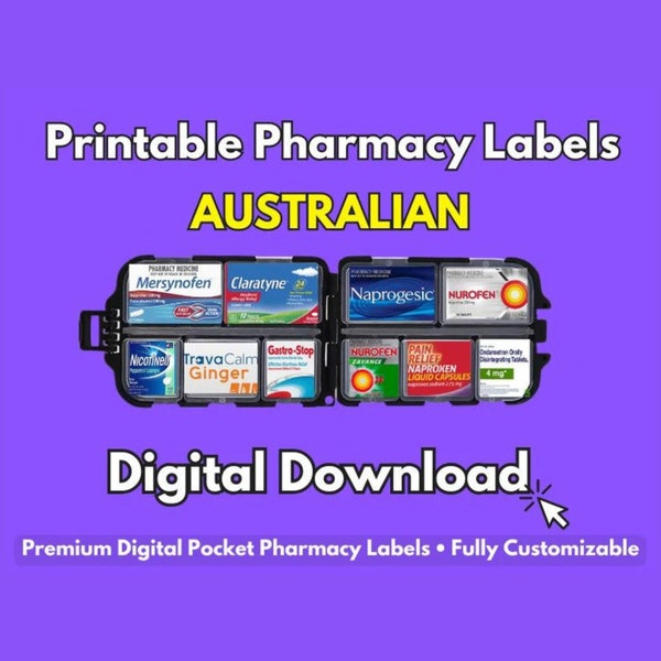 AUSTRALIAN Etiquettes de pharmacie imprimables | Pilulier, Étui à pilules de voyage, Pharmacie de poche, Étiquettes de boîte à pilules, Étiquettes de médicaments, Numérique