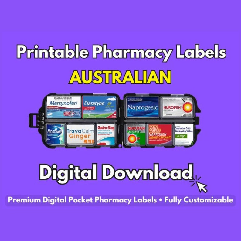 AUSTRALIAN Printable Pharmacy Labels Pill Container, Travel Pill Case