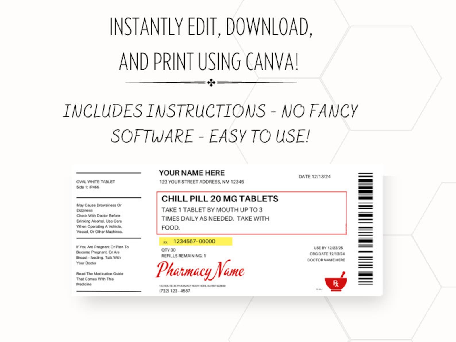 Editable Prescription Label, Prescription Label Template, Editable ...