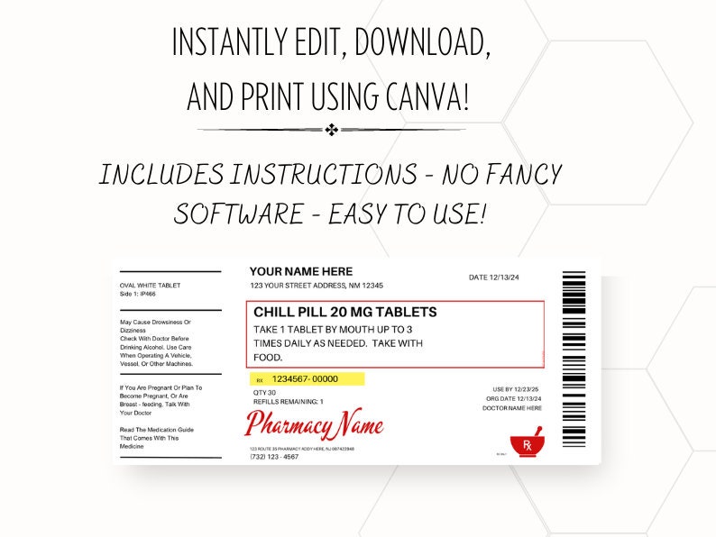 Editable Prescription Label, Prescription Label Template, Editable ...
