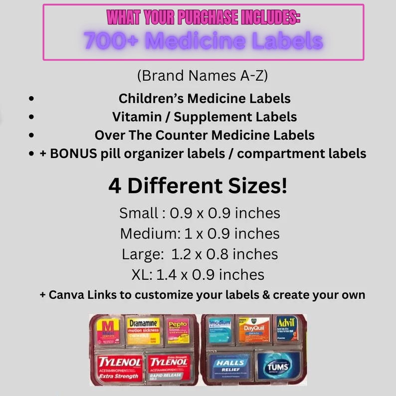 Taschenetiketten Apotheke Pill Container, Travel Pill Case, Pill Case, Pocket Apotheke, Pill Box Labels, Medizinetiketten, Digital Bild 2
