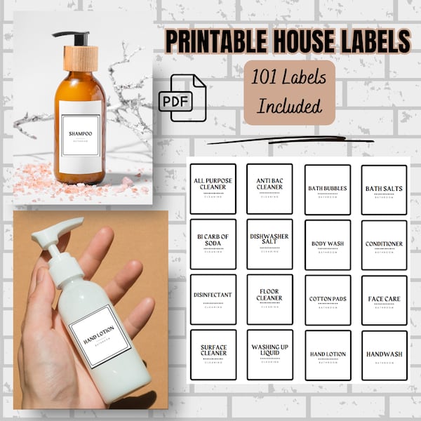 Printable House Labels Bundle| Labels for Cleaning, Laundry, Bathroom, Drink, Rice Baking, House Organization, Download PDF