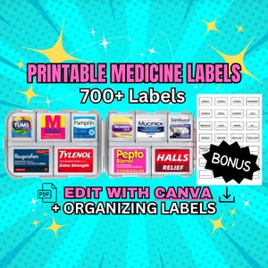 Printable Medicine Labels Pill Container, Travel Pill Case, Pill Case, Pocket Pharmacy, Pill Box Labels, Medicine Labels, Digital image 1