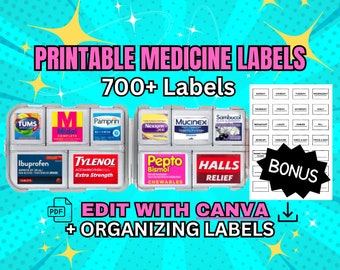 Printable Medicine Labels | Pill Container, Travel Pill Case, Pill Case, Pocket Pharmacy, Pill Box Labels, Medicine Labels, Digital