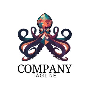 Logotipo vectorial de pulpo, kraken. Arte poligonal. Descarga instantánea. Archivo SVG 100% editable y escalable.