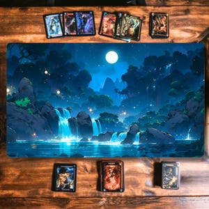 Waterfall MTG Playmat: Full Moon Anime TCG Card Game Mat